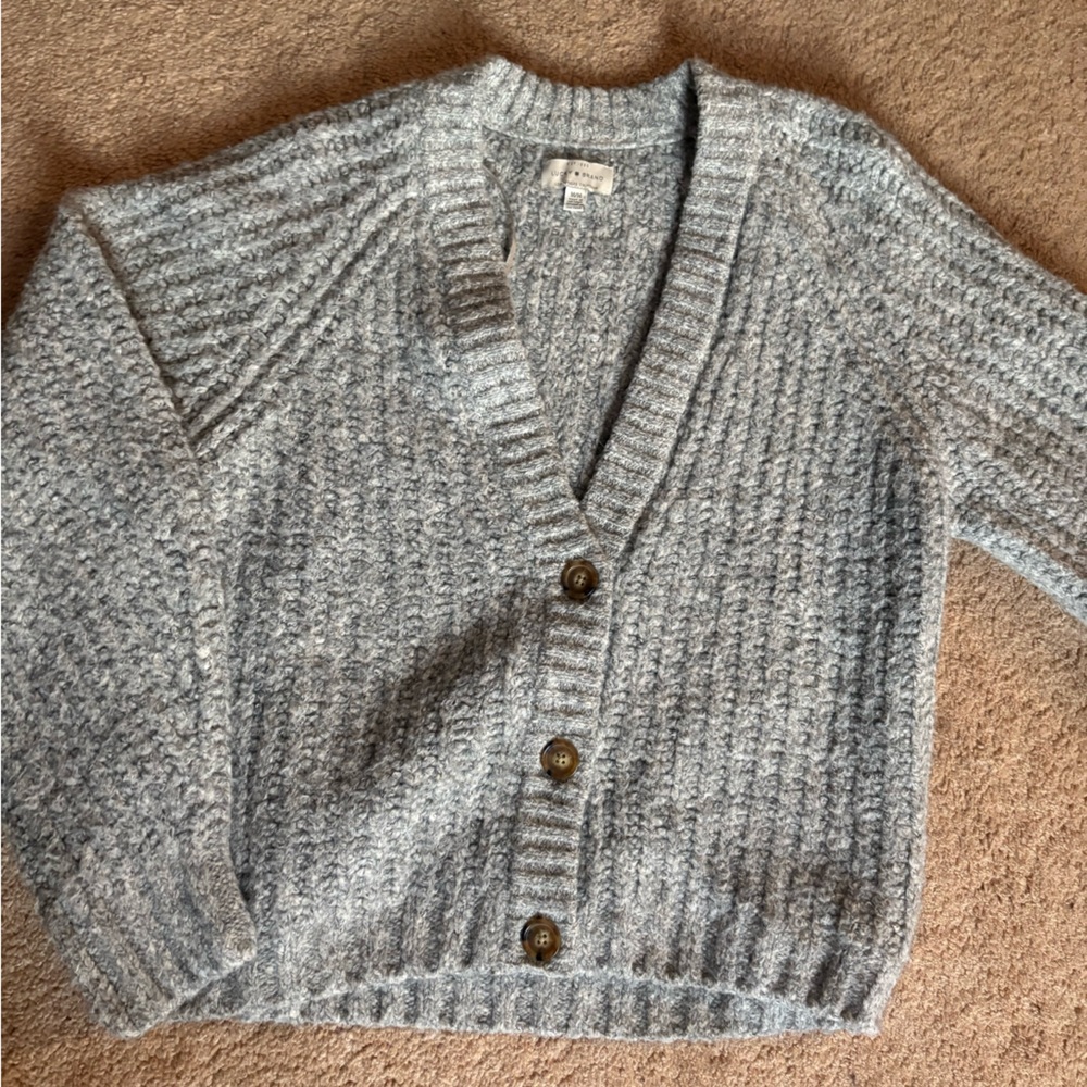 Lucky Brand Gray Cardigan Sweater with Ribbed Knit
